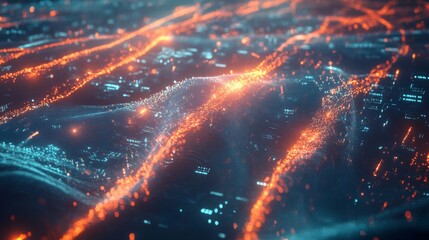 Fototapete - Vibrant Digital Network Flow in Abstract Background