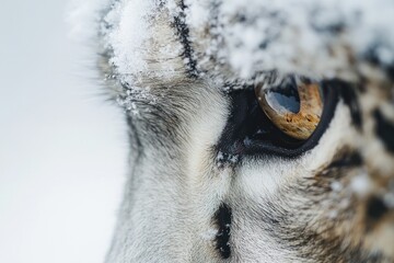 Wall Mural - Close-up of a snow-covered tiger's eye, showcasing its striking detail and natural beauty.