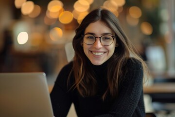 Glasses female laptop photo.