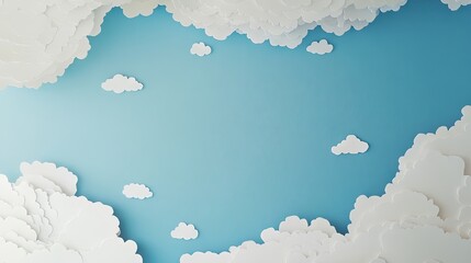 Wall Mural - A paper-cut design of white clouds floating in a blue sky, offering a simple yet creative backdrop for text or messaging.