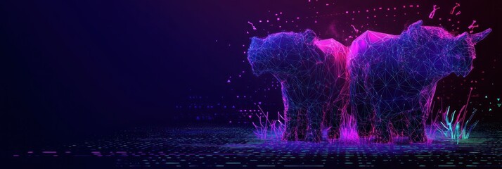 Wall Mural - Two stylized animals represented in a vibrant, digital, geometric design.
