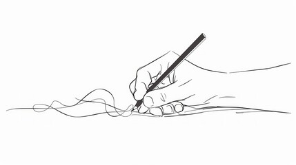 Sticker - Image shows left hand holding pencil over paper, poised for sketching or writing. Lines on paper indicate artistic or writing activity, against plain background.