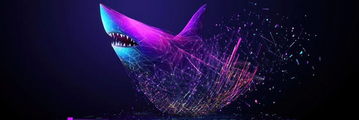 Wall Mural - a vibrant digital shark emerging from a colorful, abstract background.