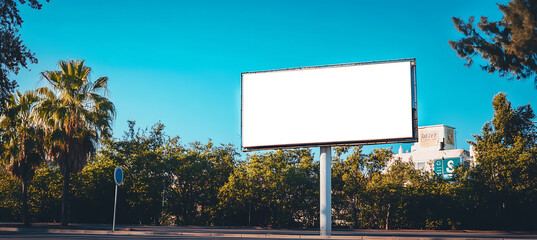 Wall Mural - large roadside billboard featuring a png cutout screen on a transparent backdrop, ideal for insertin