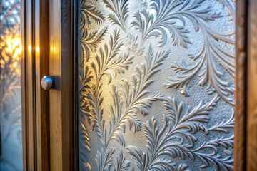 Wall Mural - frosted glass door with floral pattern and light texture