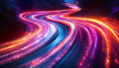 Fototapete - A vibrant visualization of an information highway, illustrating streams of light that flow like data pathways in a digital ecosystem