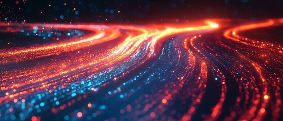Fototapete - Abstract depiction of an information highway featuring vibrant streams of light flowing in multiple directions, illustrating rapid communication