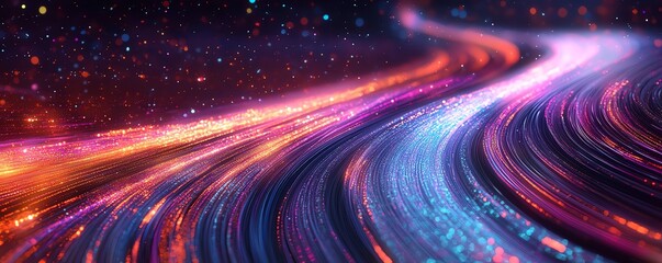 Aufkleber - Abstract image of an information highway with cascading streams of light, highlighting the concept of a fastpaced digital landscape