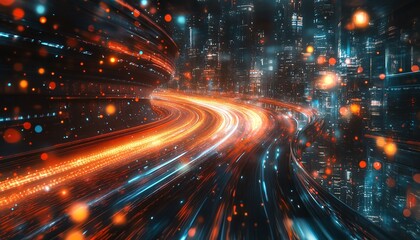 Aufkleber - Artistic representation of an information highway with flowing light streams, capturing the essence of connectivity and modern technology