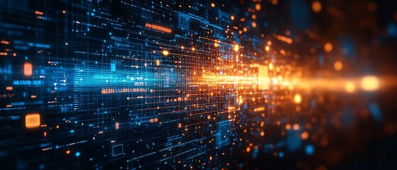 Fototapete - Creative background showcasing cyber technology innovation, incorporating futuristic graphics, coding elements, and digital connections