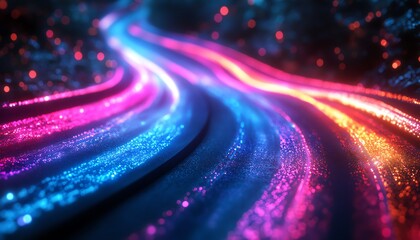 Fototapete - Energetic portrayal of an information highway featuring flowing streams of colorful light, representing seamless connectivity and data movement