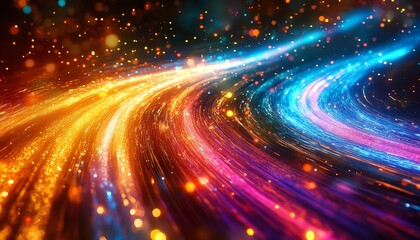 Fototapete - Energetic portrayal of an information highway featuring flowing streams of colorful light, representing seamless connectivity and data movement