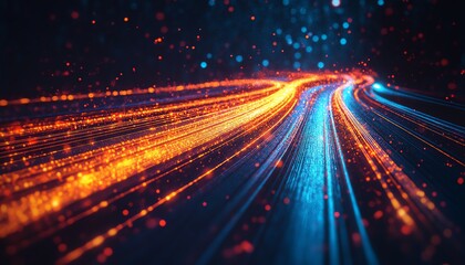 Fototapete - Futuristic depiction of an information highway with glowing streams of light, capturing the essence of technology and instantaneous communication