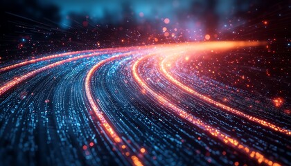 Fototapete - Futuristic depiction of an information highway with glowing streams of light, capturing the essence of technology and instantaneous communication