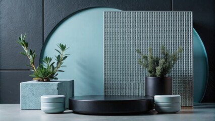 Canvas Print - Modern decor with indoor plants in stylish geometric planters.