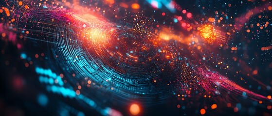 Aufkleber - Stock image showcasing innovation in cyber technology, featuring futuristic digital elements and abstract patterns on a dark background