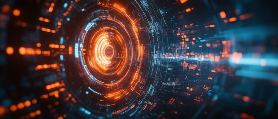 Aufkleber - Stock image showcasing innovation in cyber technology, featuring futuristic digital elements and abstract patterns on a dark background