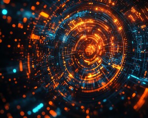 Poster - Stylized background emphasizing innovation in cyber technology, with glowing effects and digital patterns to convey a sense of advancement