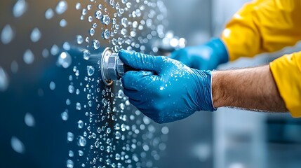 Close up view of an asbestos abatement technician s hands carefully removing hazardous materials from old wall panels in a controlled