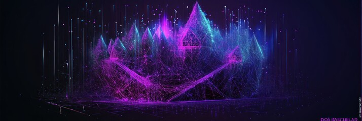 Wall Mural - A vibrant, abstract digital representation of peaks and waves in neon colors.