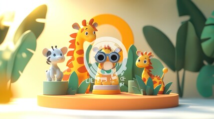 Poster - A playful scene featuring colorful animal figurines surrounded by greenery.