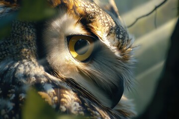 Wall Mural - A close-up of an owl's eye, showcasing its intricate features and natural habitat.