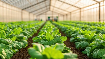 Lush green lettuce grows in a modern greenhouse, showcasing the beauty of sustainable agriculture and healthy food production.