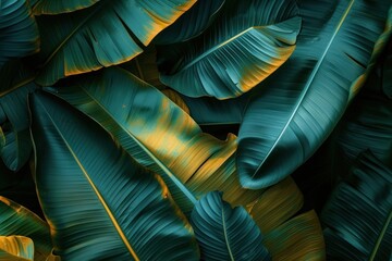 Wall Mural - Bioluminescence banana leaf background backgrounds nature plant.