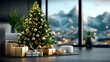 © maesarin - A stunning Christmas tree adorned with twinkling lights and sparkling ornaments stands proudly in a cozy inviting living room surrounded by an array of wrapped gifts