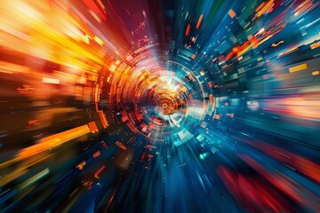 Wall Mural - abstract circular technology background with glowing lines moving at high speed