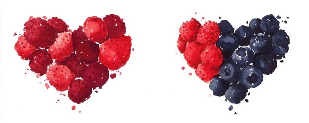 Wall Mural - Watercolor Heart of Raspberries and Blueberries.