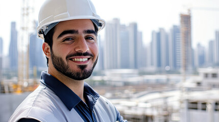 Poster - A man wearing a hard hat and safety vest is smiling for the camera