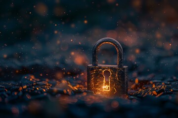 Wall Mural - old padlock is glowing, suggesting cybersecurity and data protection