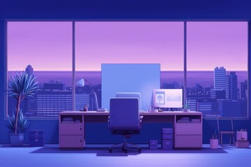 Poster - Office furniture computer purple.