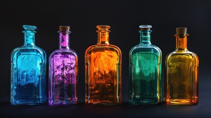 Sticker - Five colorful glass bottles