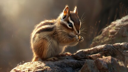 Wall Mural - A Curious Chipmunk Enjoying a Snack