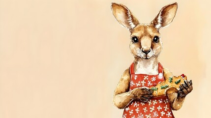 Delightful Holiday Kangaroo Baking Festive Gingerbread Cookies in Watercolor