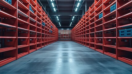Aufkleber - A warehouse with several empty red shelves, symbolizing the risks of under ordering and stock outs.