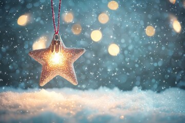Aufkleber - Copy space with falling snowflakes, Christmas stars lights and New Year holidays.