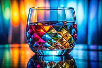 Canvas Print - glass of drink with colorful light reflection on textured surface