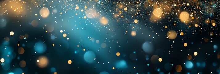Leinwandbilder - Decorative confetti celebration wallpaper with a teal green and gold abstract glitter bokeh background.