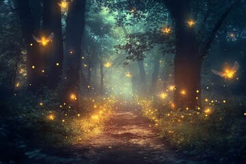 Aufkleber - With sparkling pixie dust and enchanting creatures, this magical forest clearing is filled with wonder