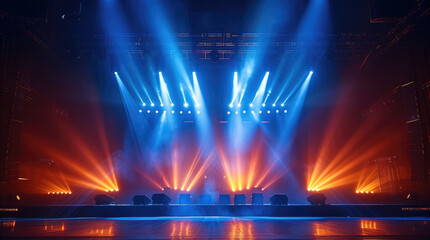 Poster - An amazing light show on stage with blue and orange beams.
