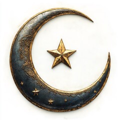 golden crescent moon with a star icon representing ramadan kareem set against a white background emb