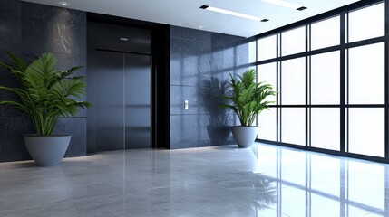 Fototapete - A modern, empty-glass elevator in a stylish shopping center This elevator is perfect for combining practicality and style.