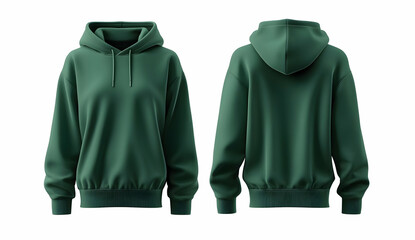 Green hoodie mockup with drawstring and ribbed cuffs.