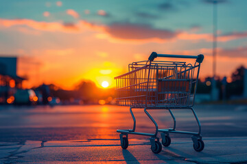 Shopping cart at sunset