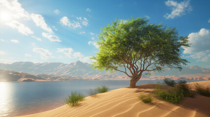 lake and trees in the desert