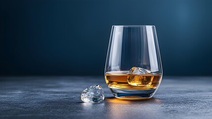 Vintage Whiskey Pour in Cold Glass with Stones - Smooth Amber Finish from Oak Barrel for Elegant Spirits Collection