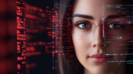 Wall Mural - woman s face with digital glitch effect